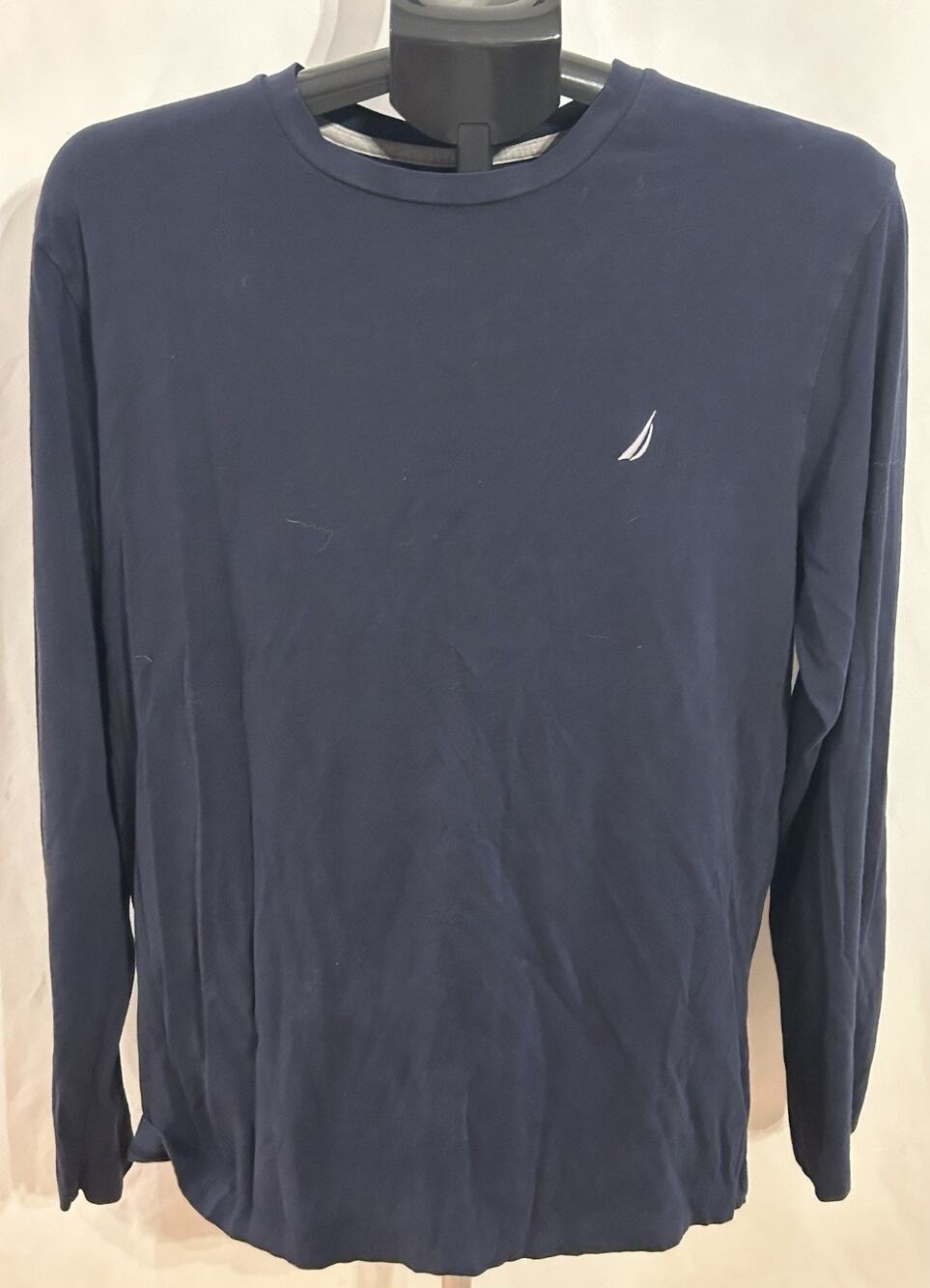 Nautica Men’s Navy Blue Cotton Long Sleeve Crewneck T-Shirt Size L